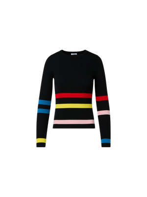 Designer Gerippter Strickpullover mit Farbblockstreifen - Schwarz