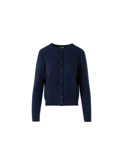 Designer Wolle Kaschmir Pailletten Strick Cardigan - Dunkelblau - Blau