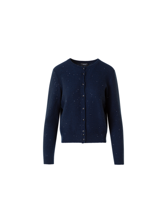 Designer Wolle Kaschmir Pailletten Strick Cardigan - Dunkelblau - Blau