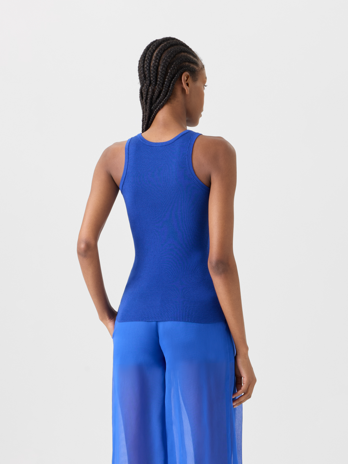 Designer Ärmelloses geripptes Seidenstrick-Top - Blau #editorial