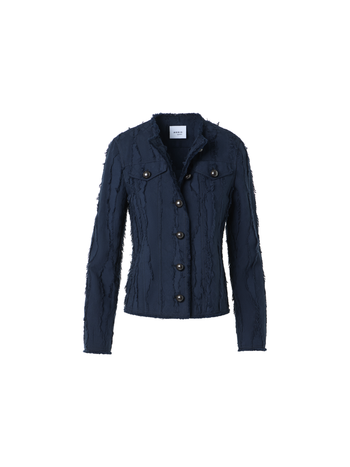 Designer Baumwolljacke aus Fransen-Wave-Jacquard - Dunkelblau - Blau