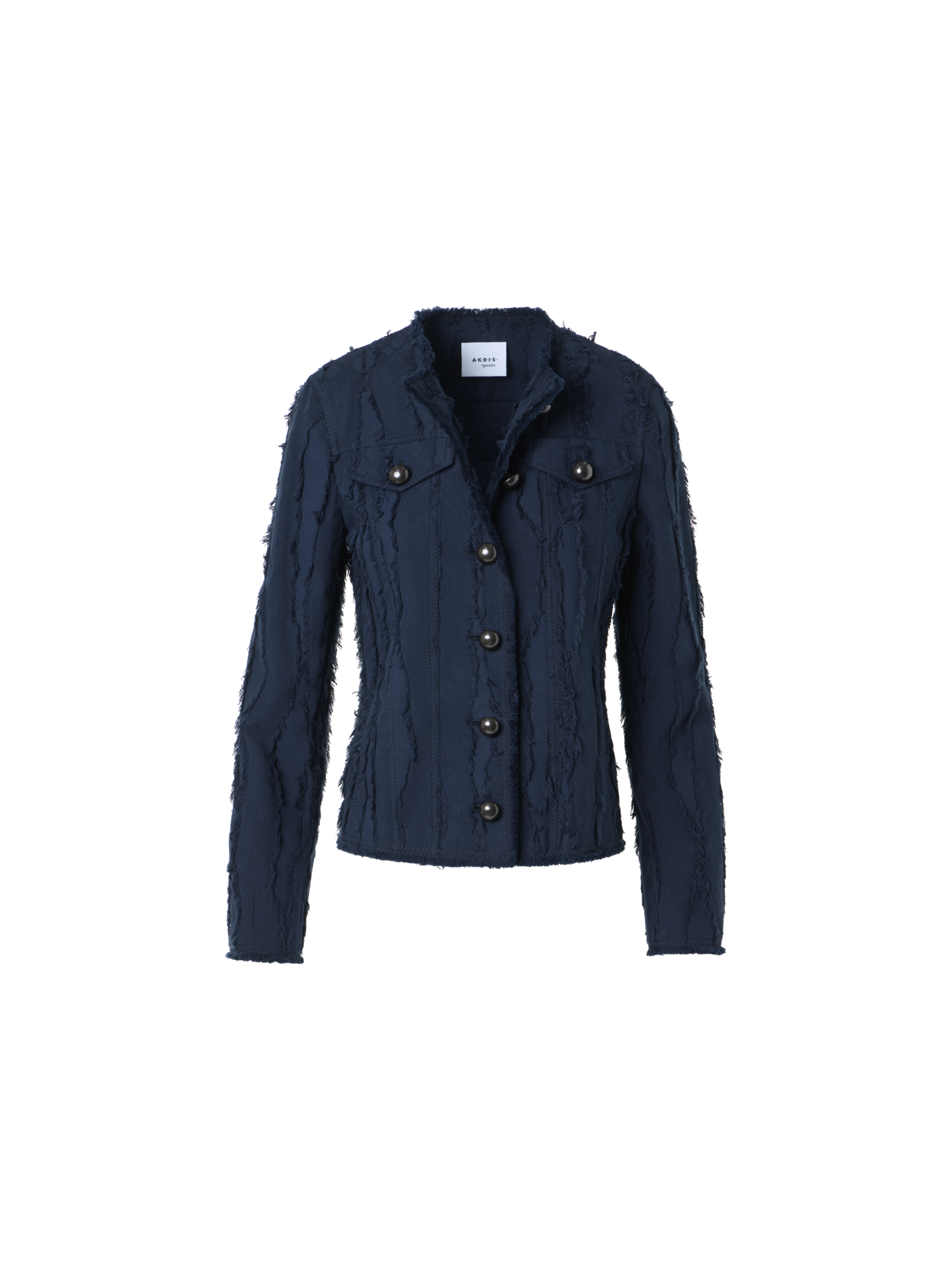 Designer Baumwolljacke aus Fransen-Wave-Jacquard - Dunkelblau - Blau