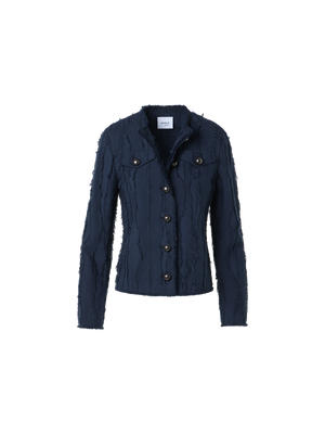 Designer Baumwolljacke aus Fransen-Wave-Jacquard - Dunkelblau - Blau