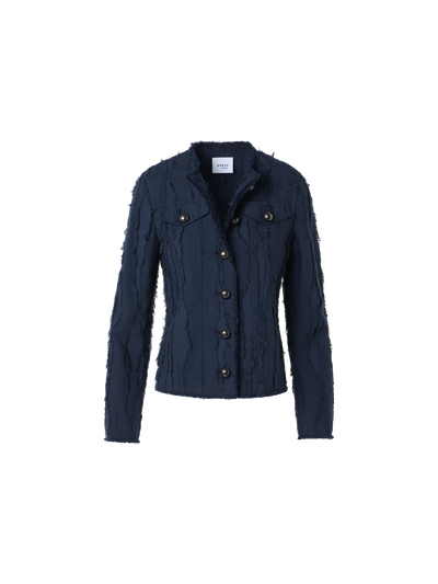 Designer Baumwolljacke aus Fransen-Wave-Jacquard - Dunkelblau - Blau