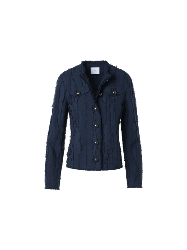 Designer Baumwolljacke aus Fransen-Wave-Jacquard - Dunkelblau - Blau