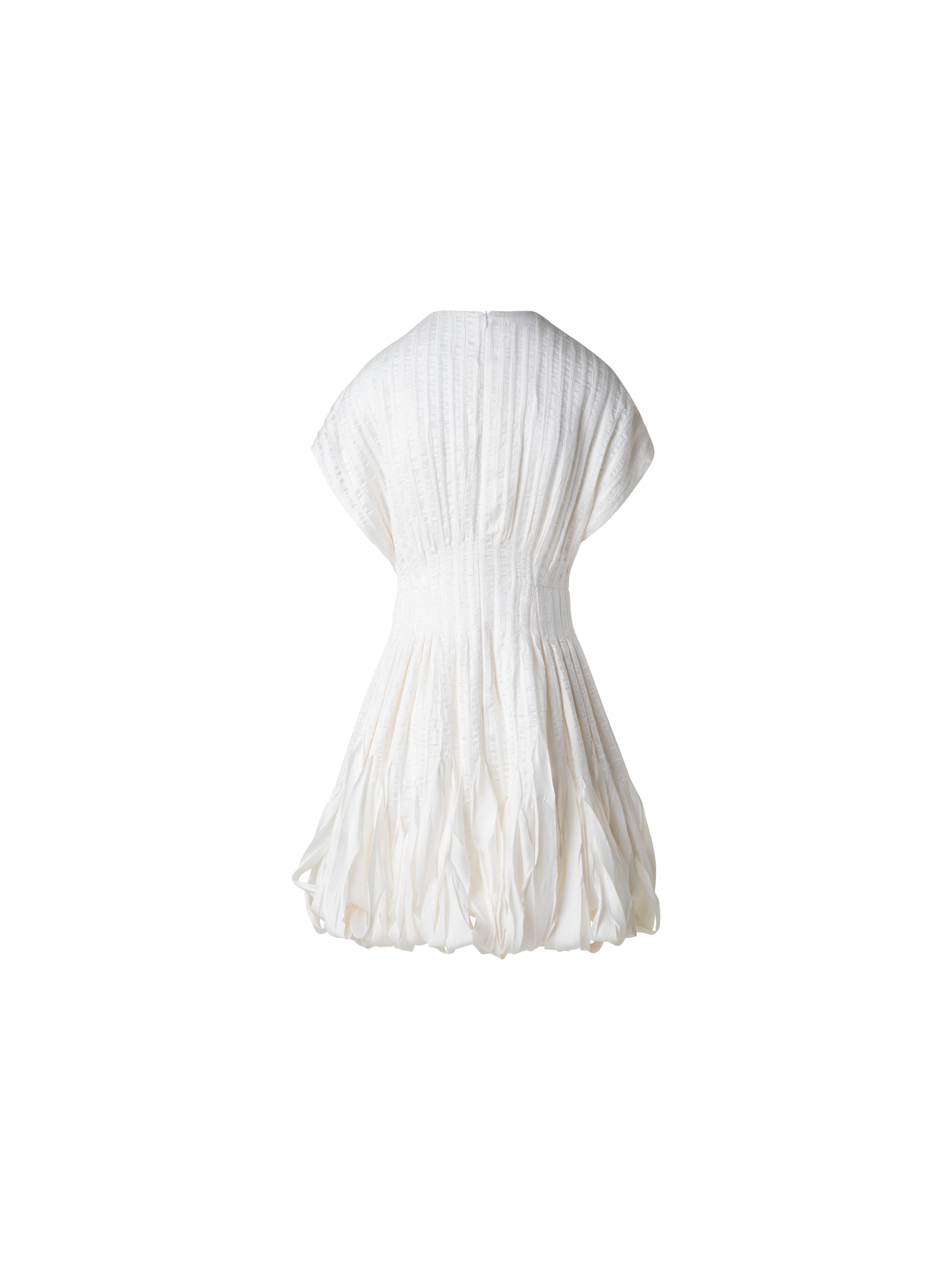 Designer Kurzes Seidenkleid mit Schleifen-Rock - Ecru - Weiss