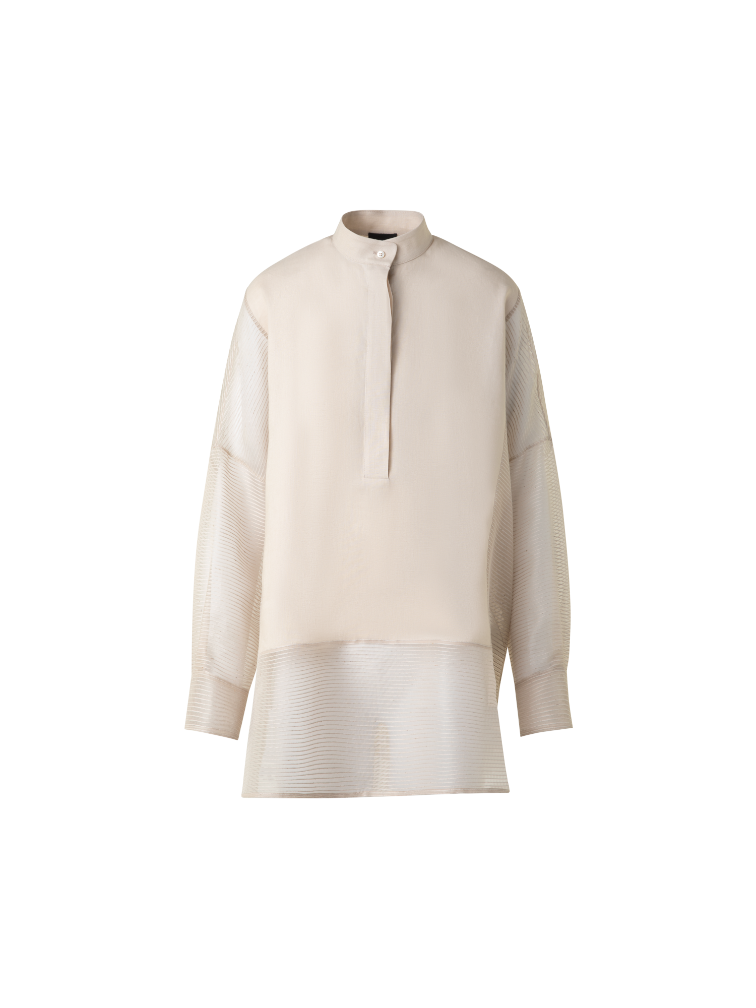 Designer Leinen Tunikabluse mit gestreiftem Organza - Grau - Beige