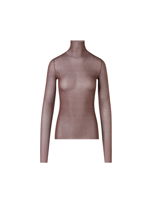 Designer Transparenter Feinripp-Pullover aus Seide - Braun