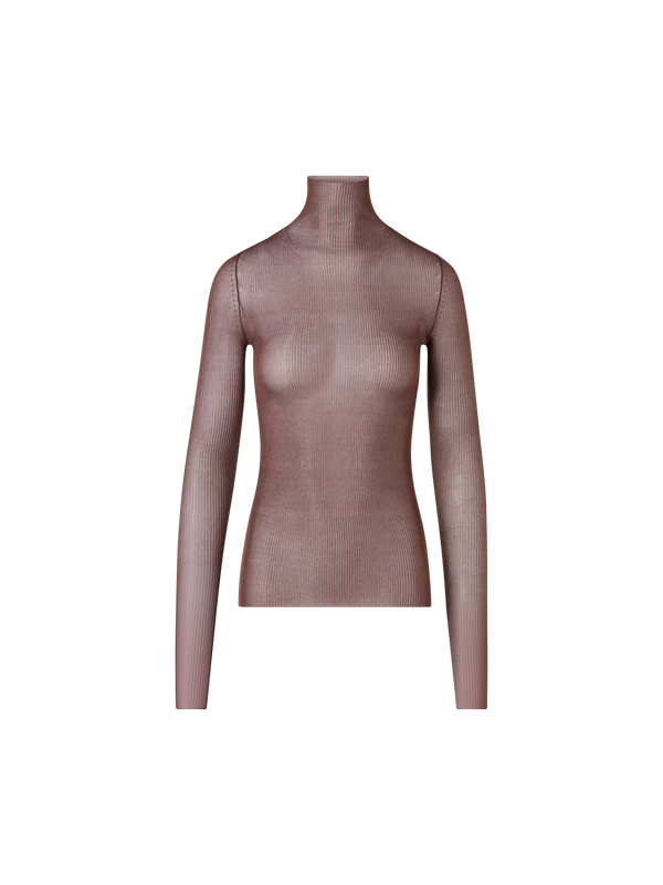 Designer Transparenter Feinripp-Pullover aus Seide - Braun