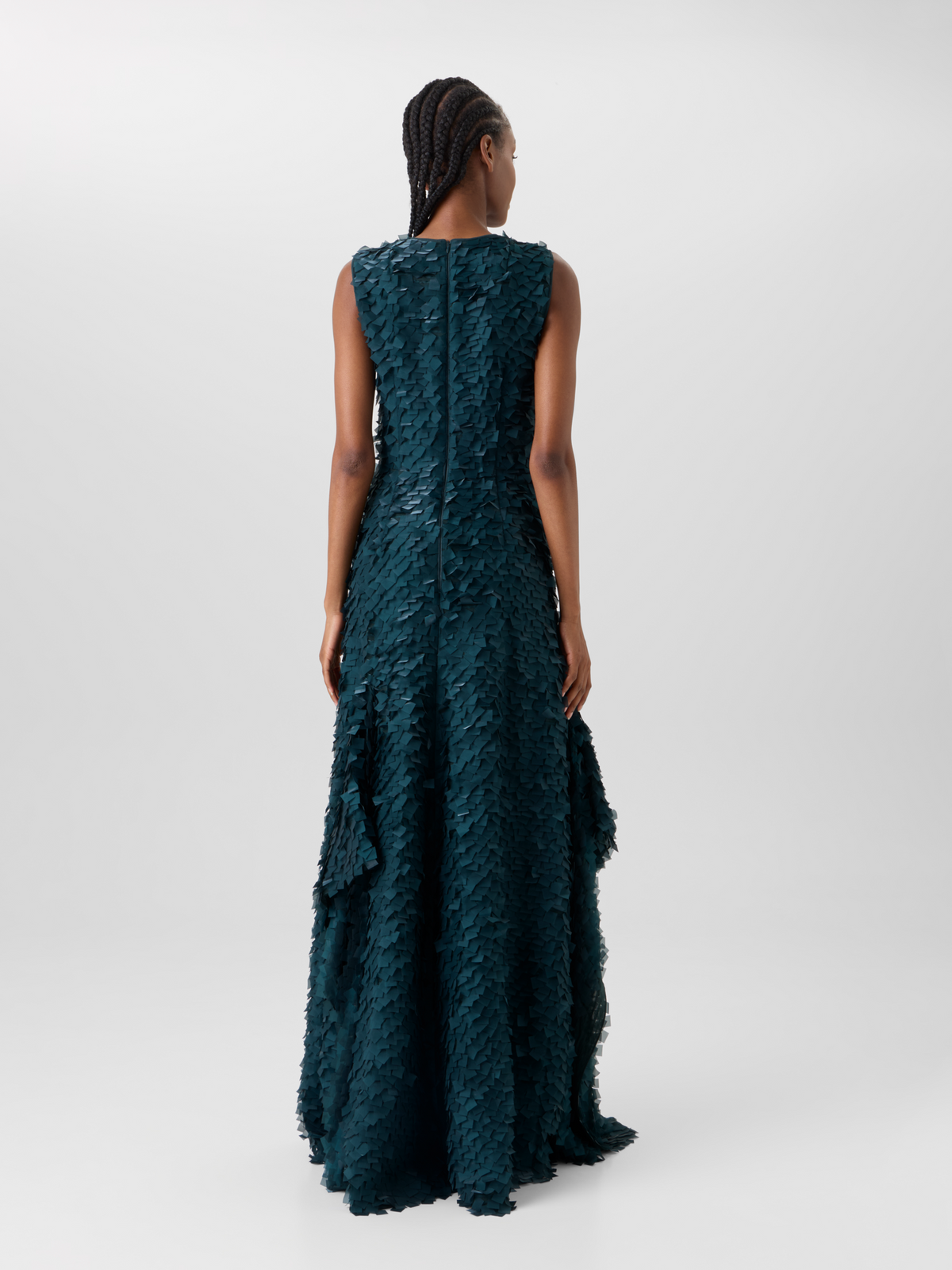 Designer Asymmetrische Robe in Layered Organza Tiles - Grün 