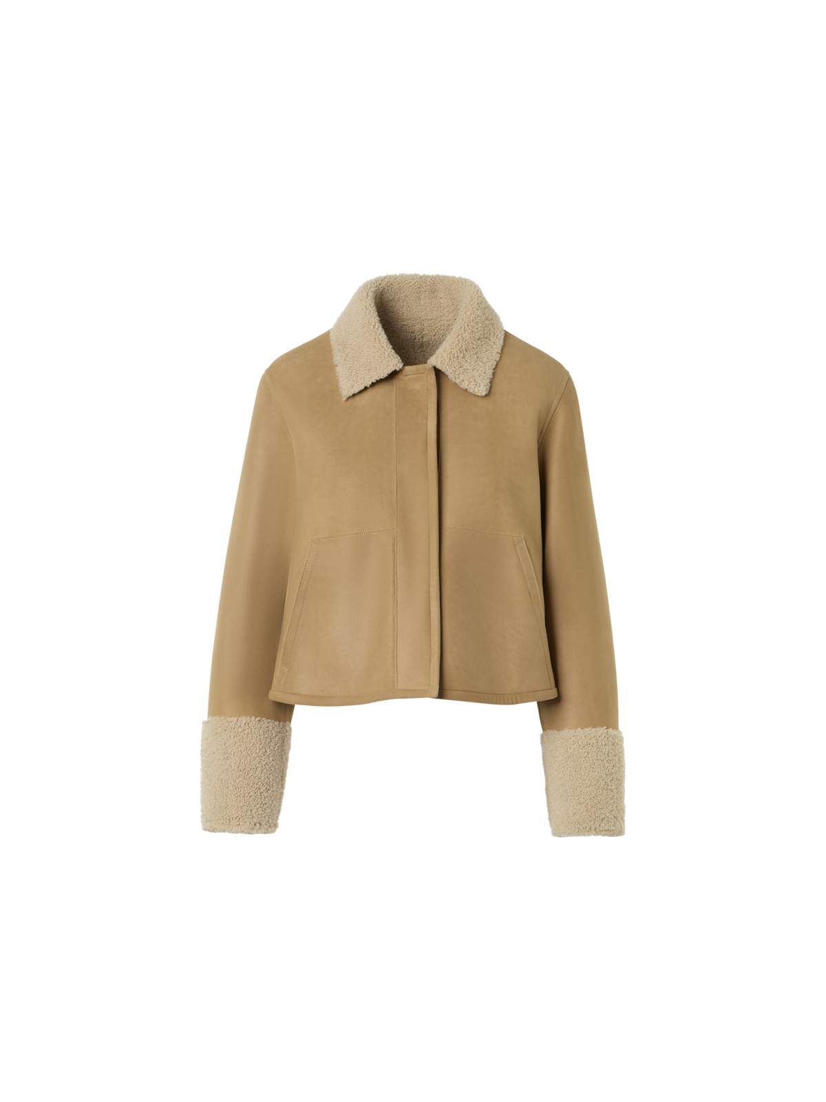 Designer Kurze Lammfelljacke mit Pelzkragen und Manschetten - Beige