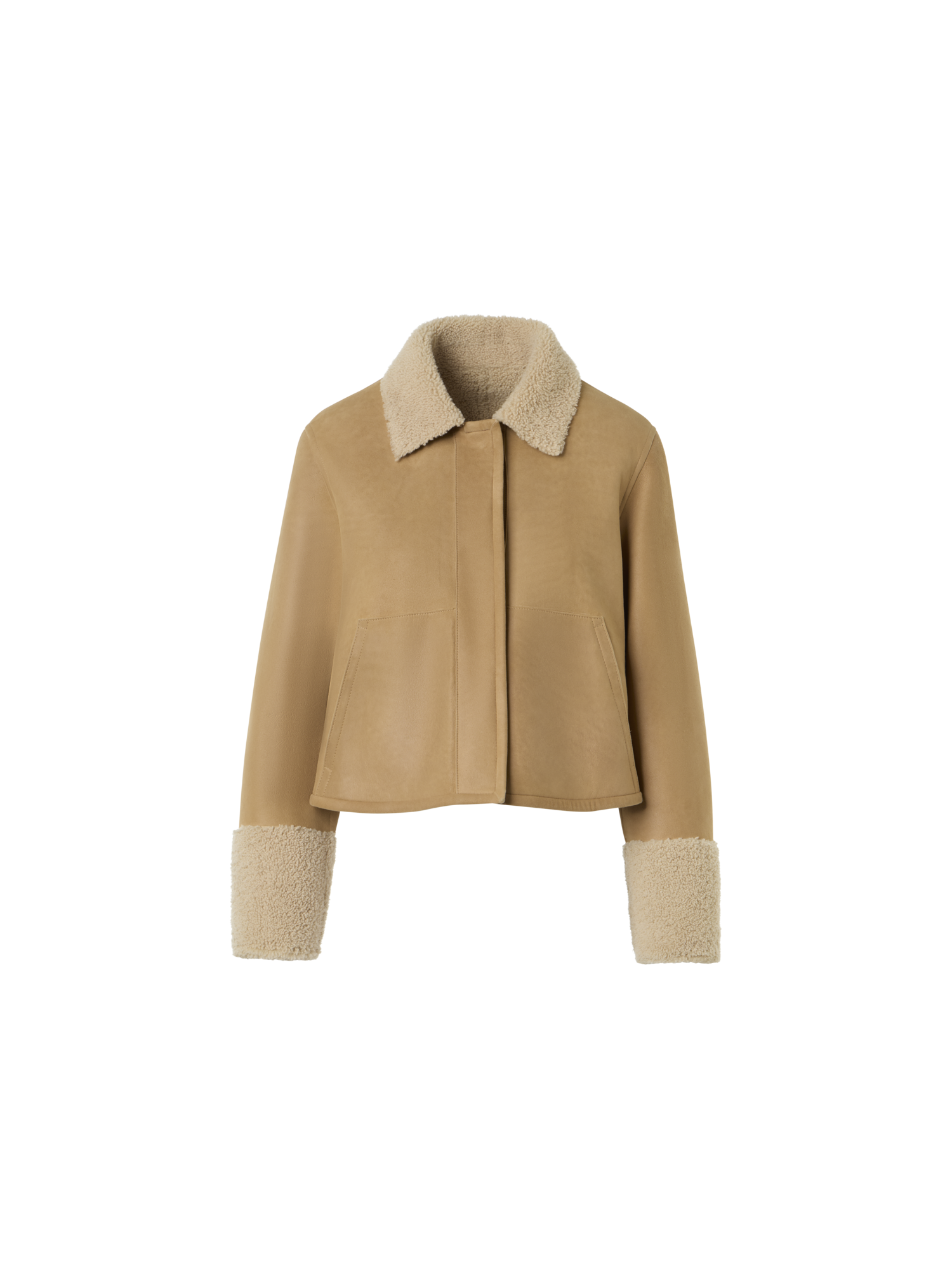 Designer Kurze Lammfelljacke mit Pelzkragen und Manschetten - Beige