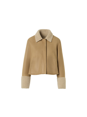 Designer Kurze Lammfelljacke mit Pelzkragen und Manschetten - Beige