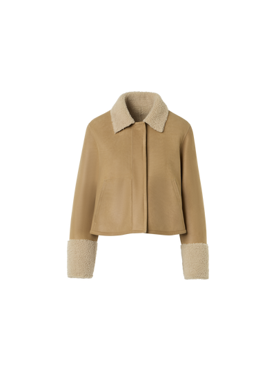 Designer Kurze Lammfelljacke mit Pelzkragen und Manschetten - Beige