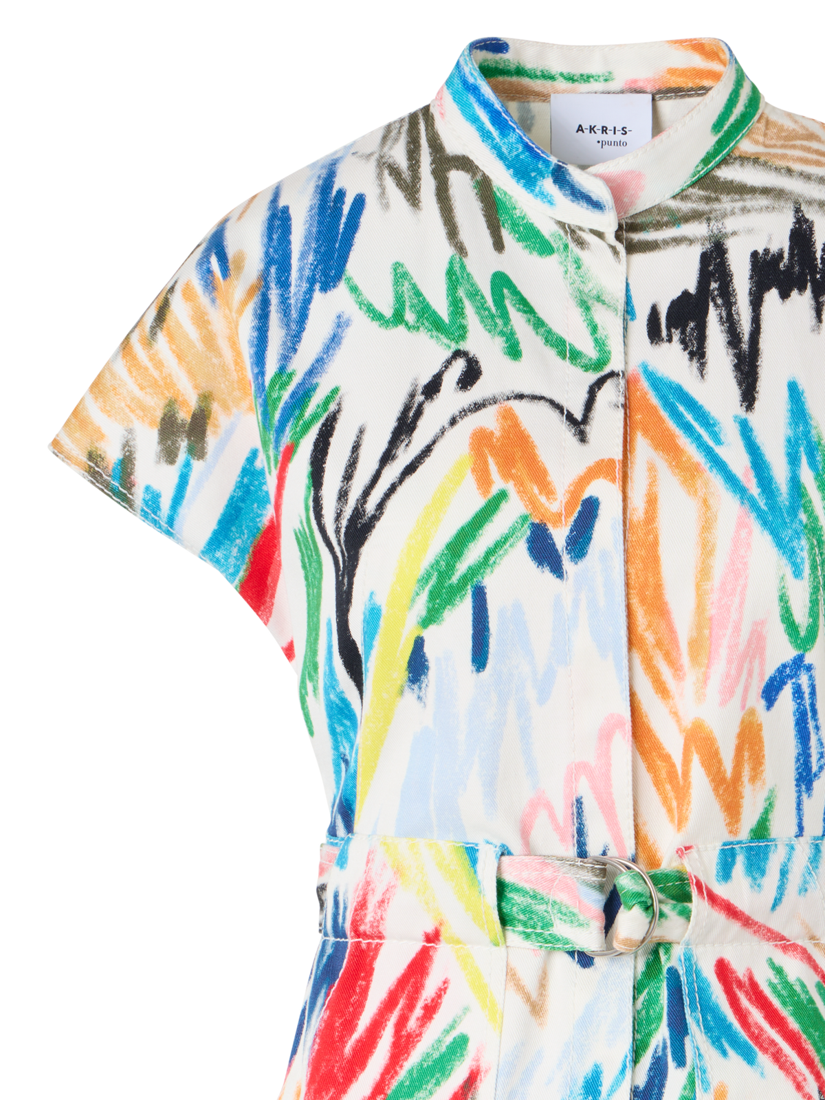 Designer Mini-Denimkleid mit Gürtel und Scribble-Druck - Bunt - Ecru