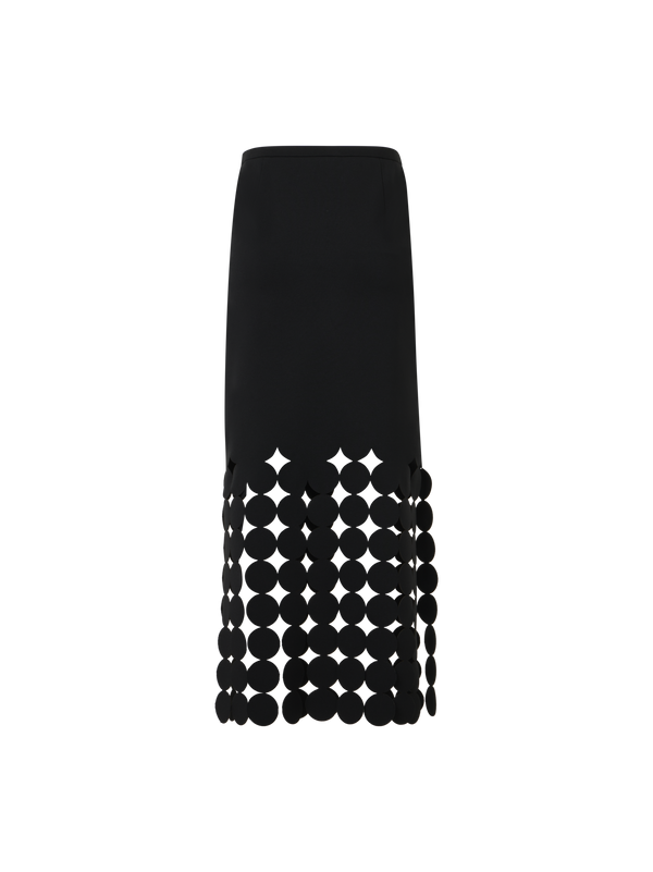 Designer Jersey-Midirock mit fallendem Punktausschnitt und Cut-out - Schwarz