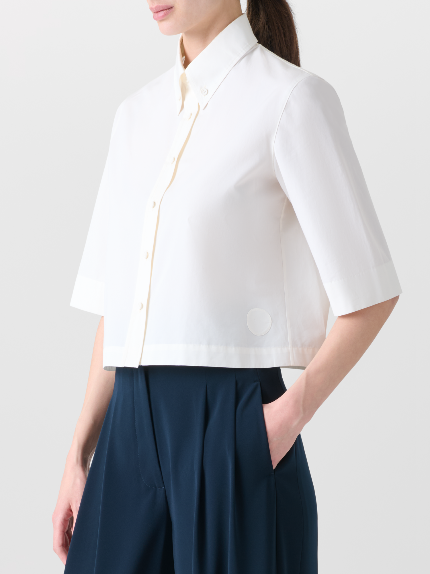 Designer Kurzärmelige Bluse aus Baumwolle - Ecru - Weiss 