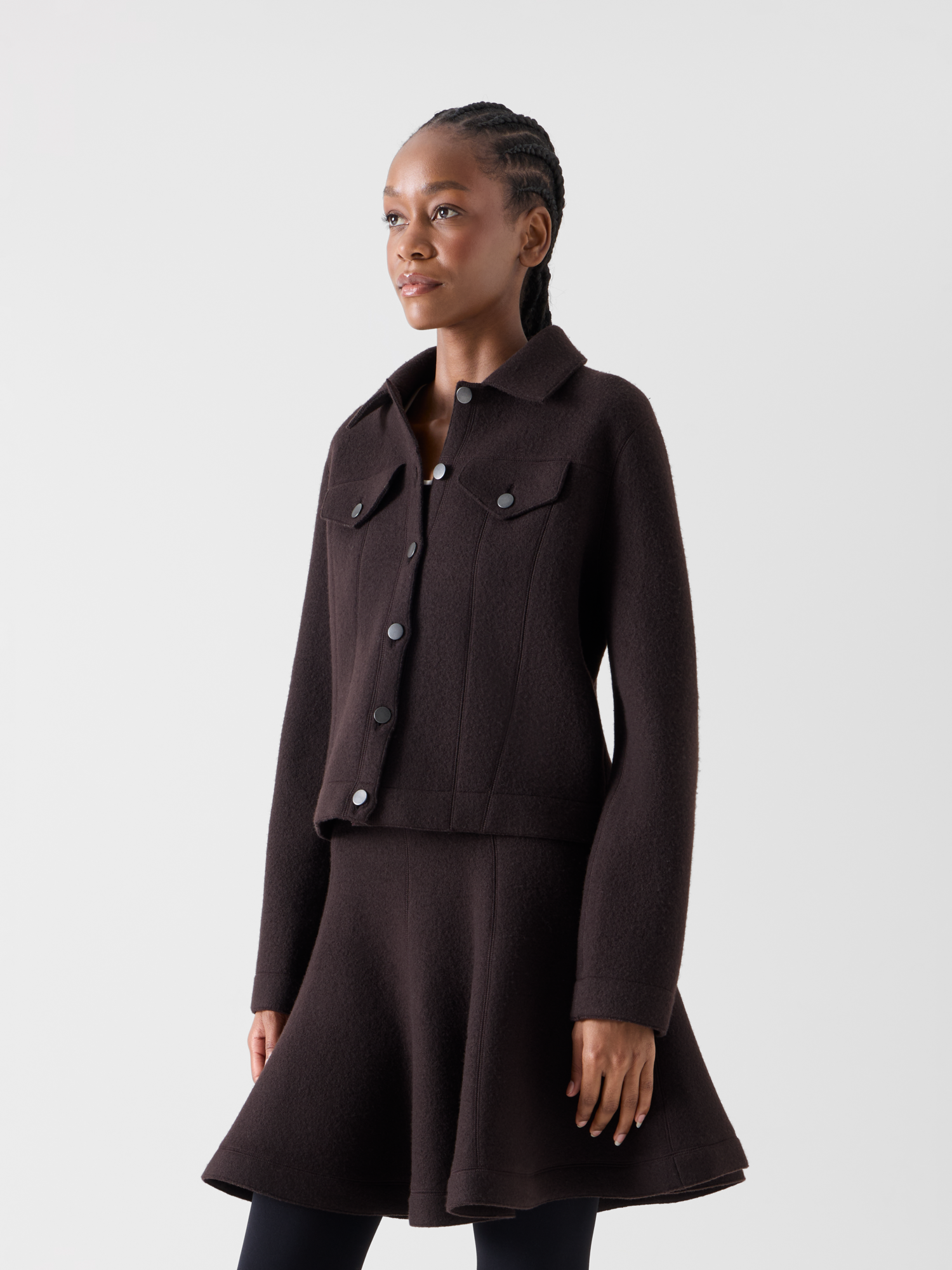 Designer Jacke im Denim-Stil aus Walkwolle - Braun 