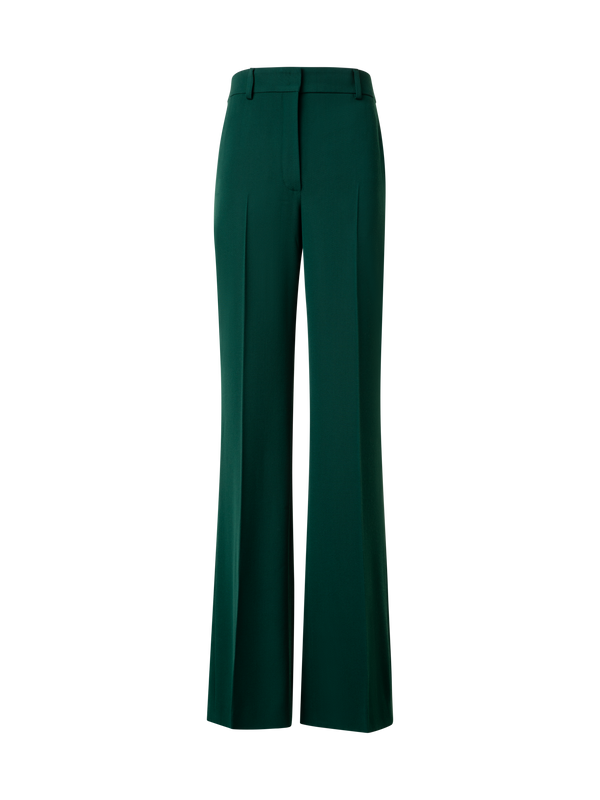 Designer Weite Gerade Hose aus Wolle - Grün