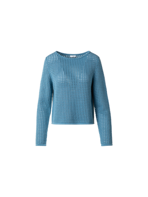 Designer Strickpullover aus grobem Baumwollmesh - Blau