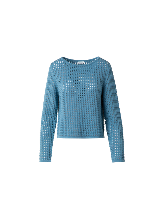 Designer Strickpullover aus grobem Baumwollmesh - Blau