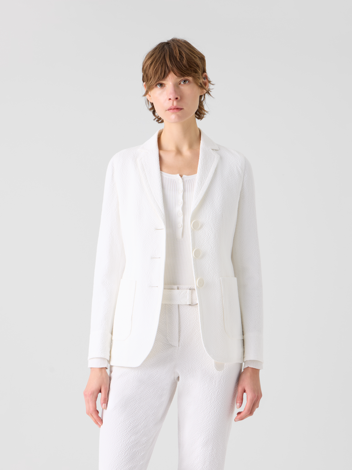 Designer Lässige Jacke aus Baumwoll-Stretch-Seersucker - Weiss 