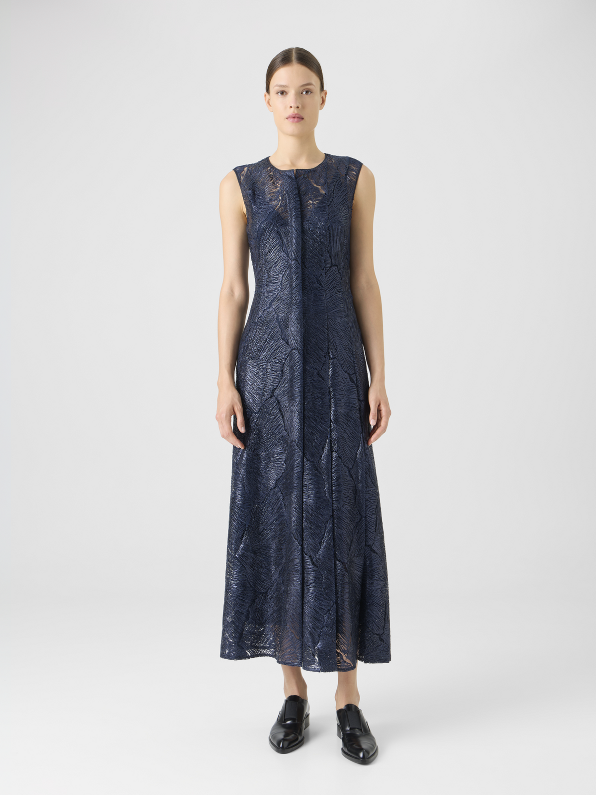 Designer Lackiertes Midikleid aus Fächerspitze - Dunkelblau - Blau #editorial