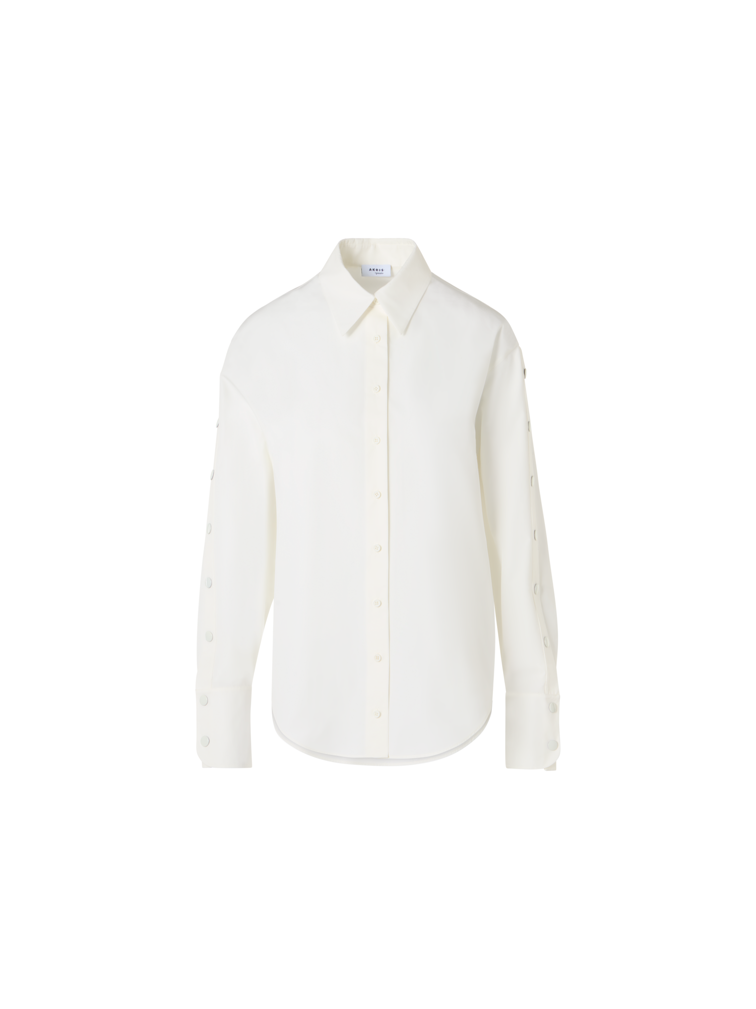 Designer Popeline-Bluse mit Druckknopf-Ärmelschlitzen - Ecru