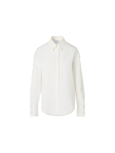 Designer Popeline-Bluse mit Druckknopf-Ärmelschlitzen - Ecru