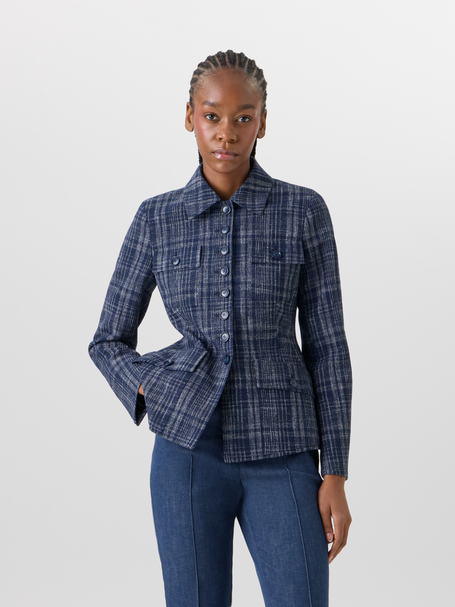 Designer Delia Jacke aus Woll-Viskose-Tweed - Blau 