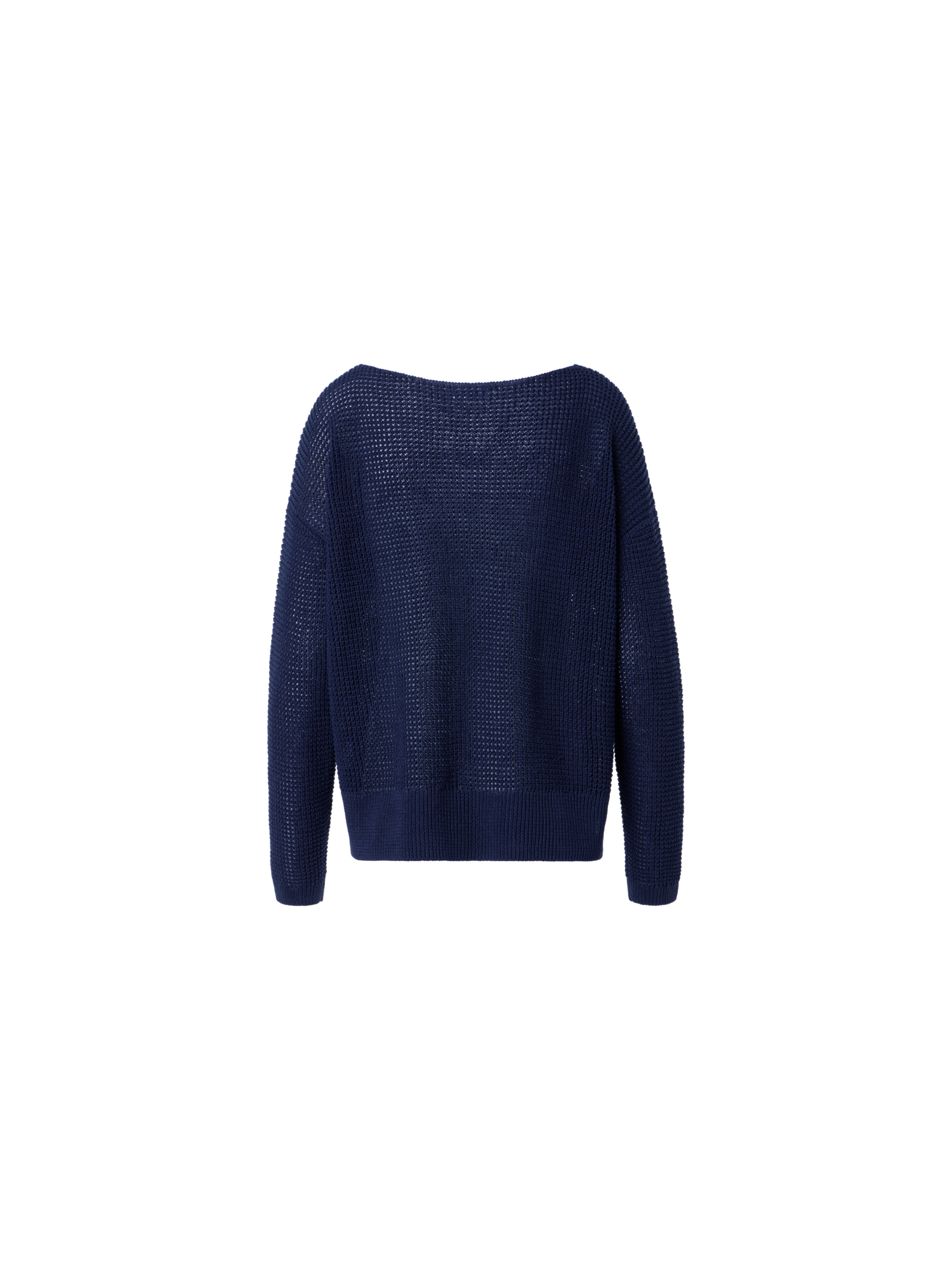 Designer Off-Shoulder-Pullover aus Leinen-Baumwolle mit V-Ausschnitt - Dunkelblau - Blau