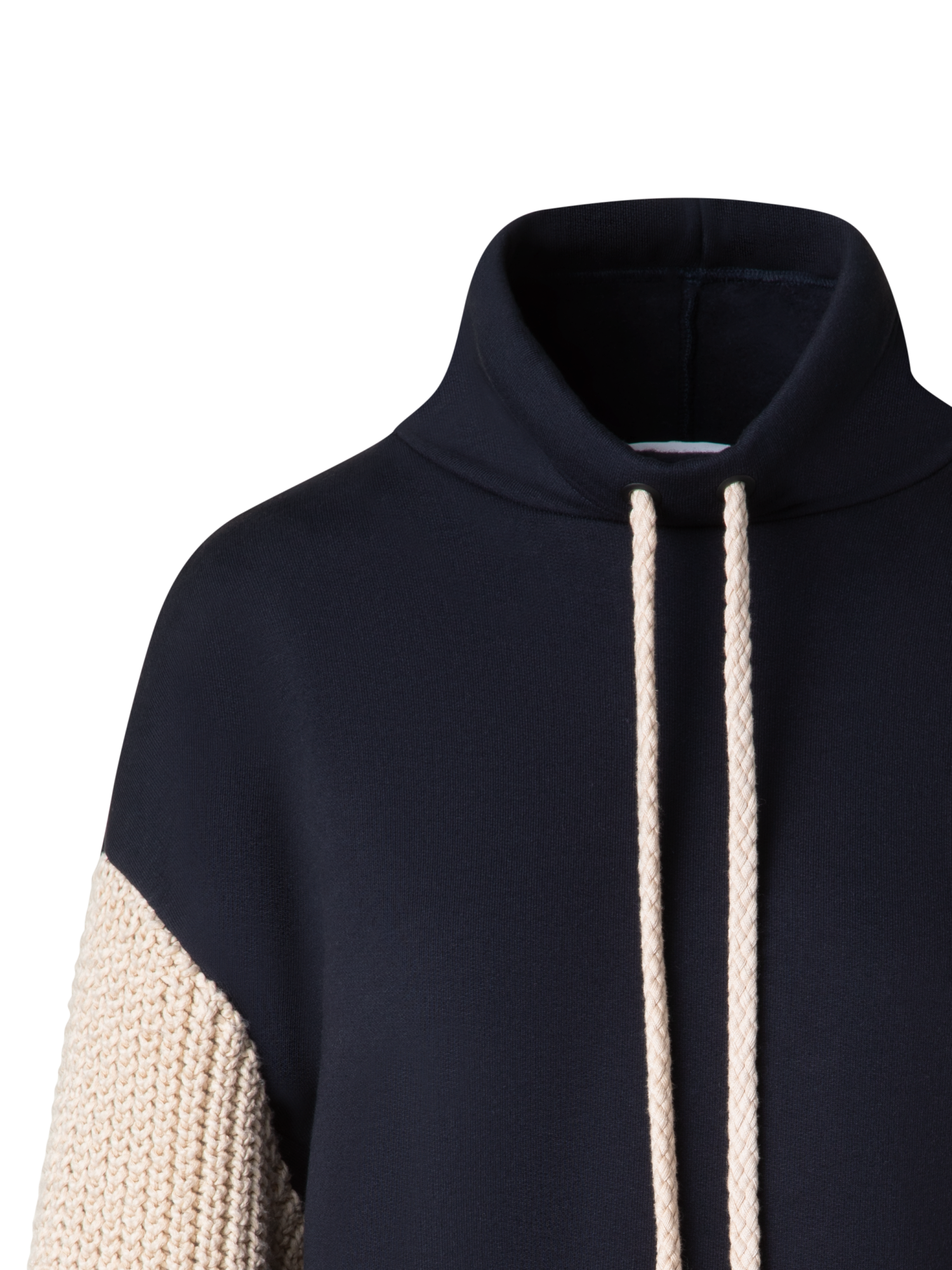 Designer Jersey-Hoodie mit Strickärmeln - Dunkelblau - Blau - Bunt - Beige