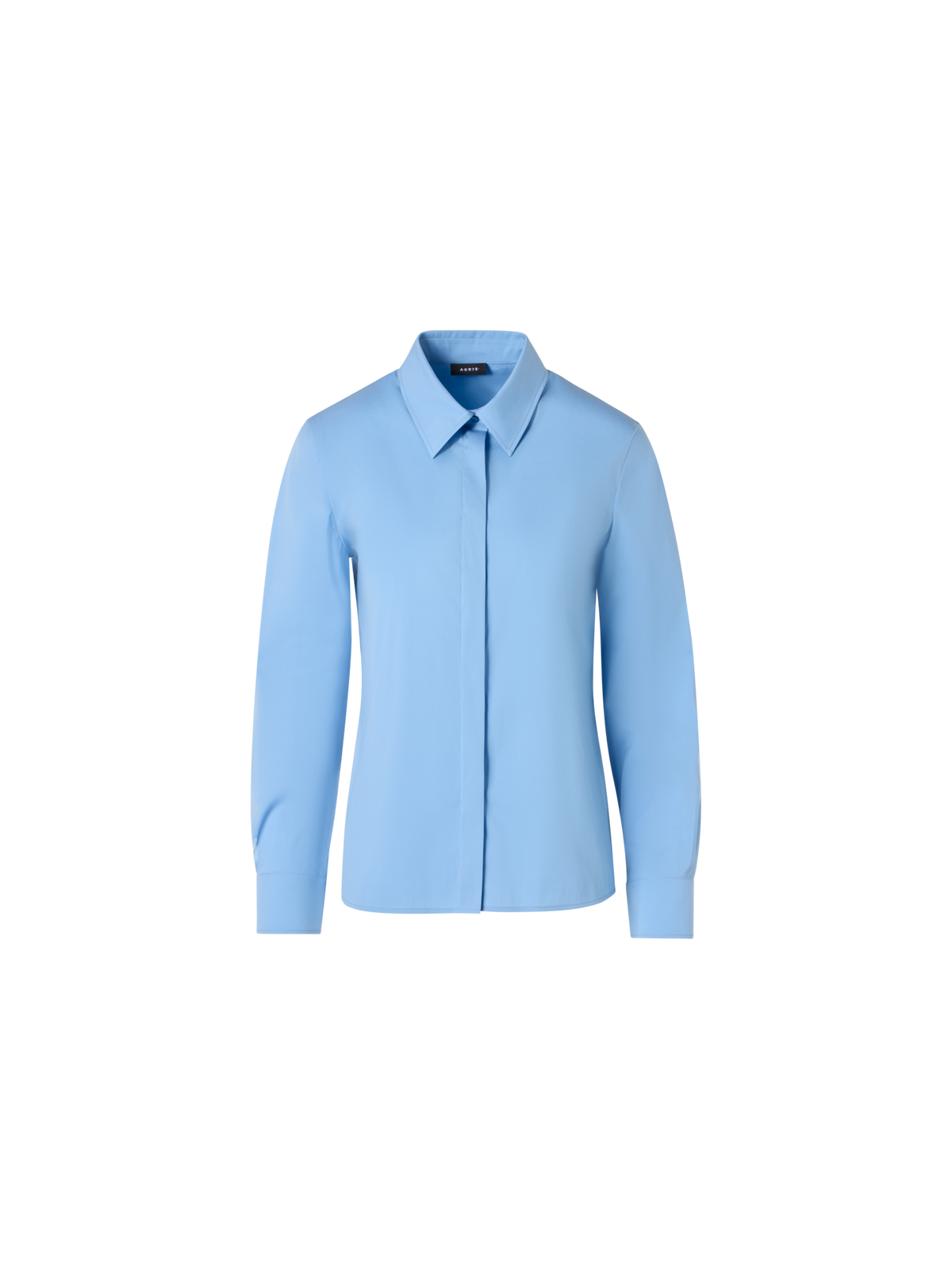 Designer Bluse aus Baumwollpopeline mit Kontrastbündchen - Blau