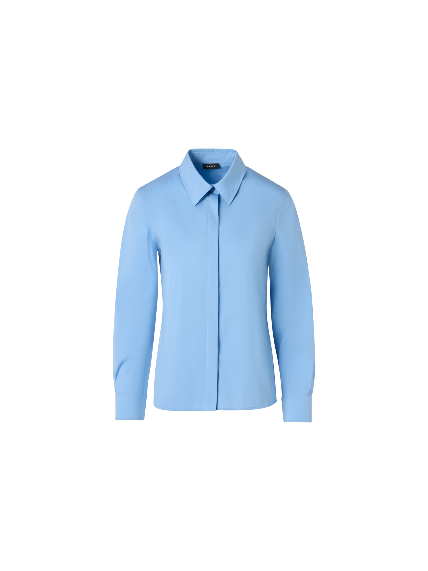 Designer Bluse aus Baumwollpopeline mit Kontrastbündchen - Blau