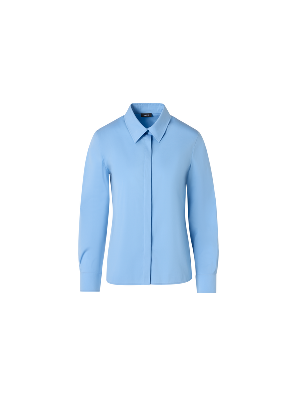 Designer Bluse aus Baumwollpopeline mit Kontrastbündchen - Blau