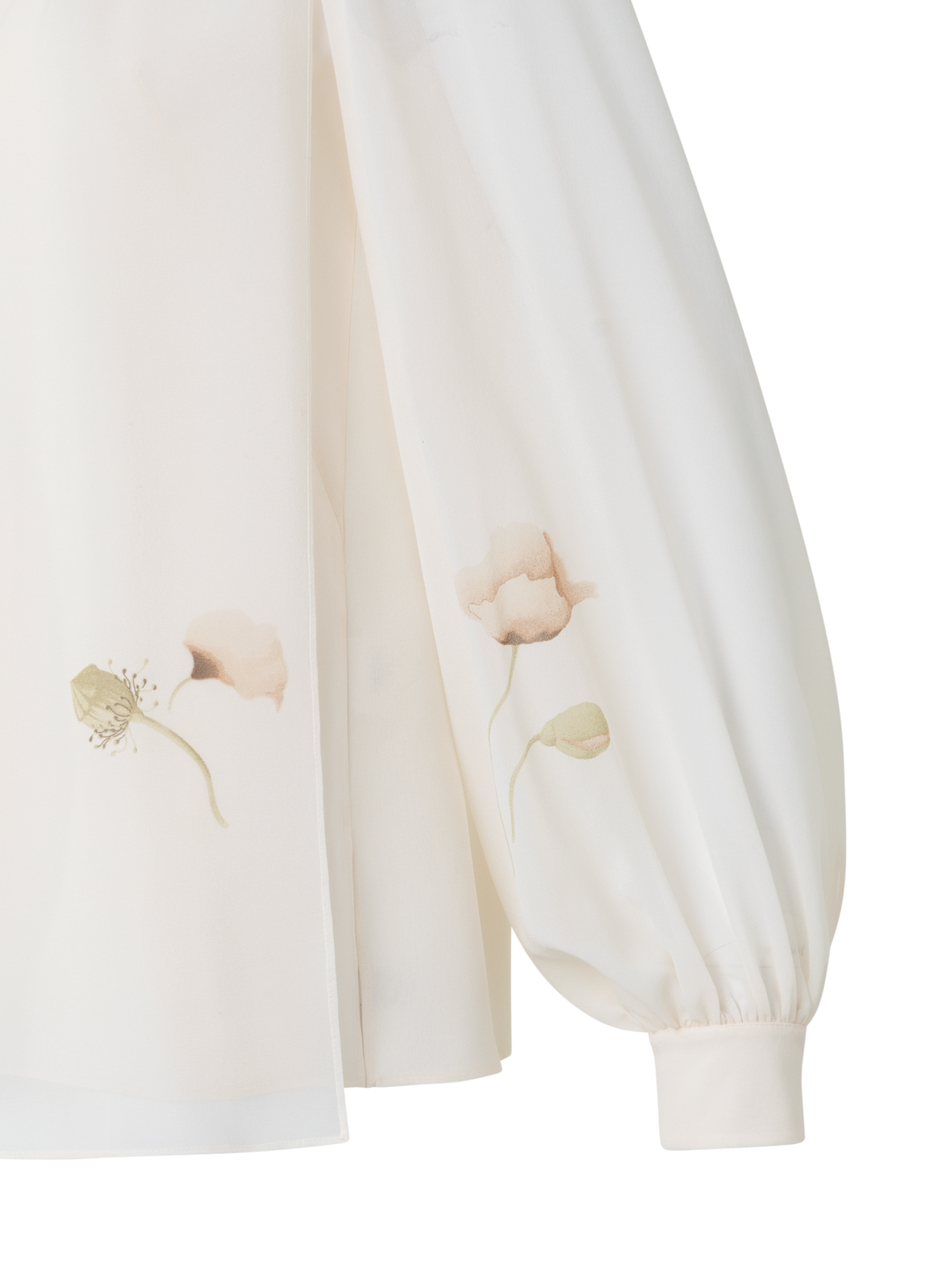 Designer Seidenbluse mit Schleife und Anemone Druck - Bunt - Ecru - Weiss