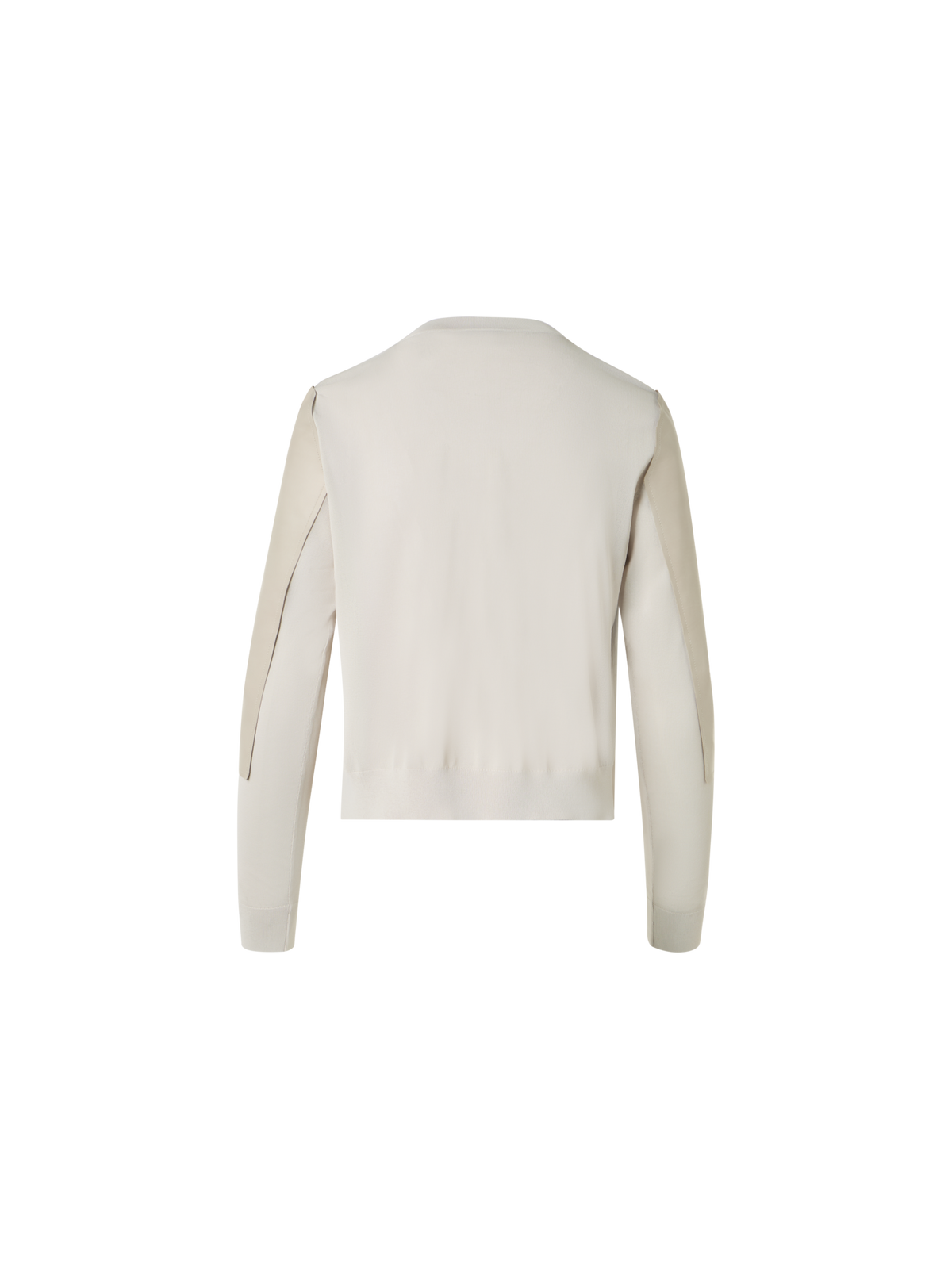 Designer Strick-Cardigan mit Lederpanelen und transparentem Rücken - Beige