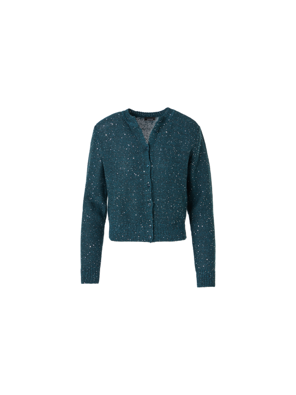 Designer Cardigan aus Leinen-Baumwolle mit Mikro-Pailletten - Grün