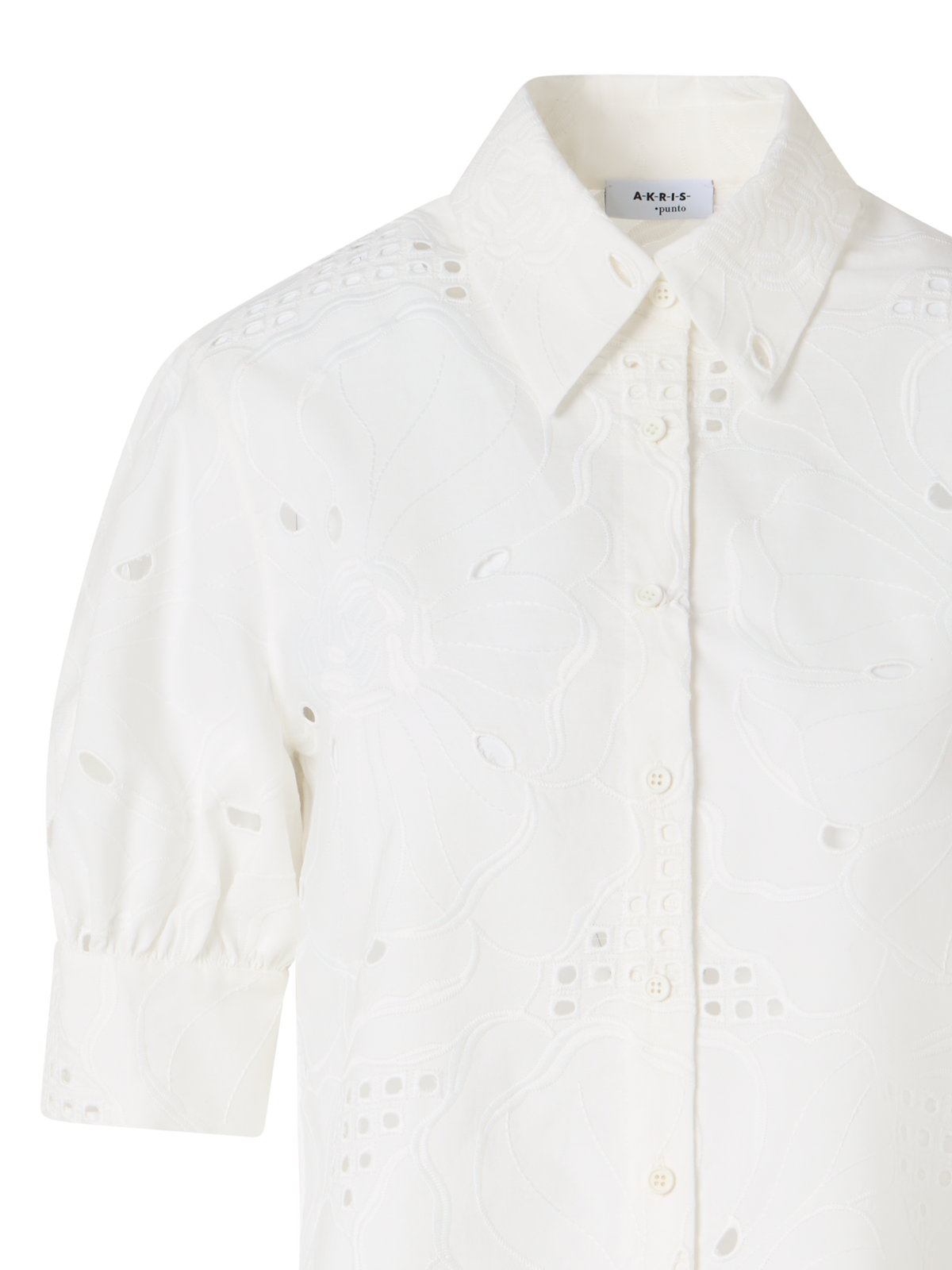Designer A-Linien-Bluse mit Blumen-Lochstickerei - Ecru