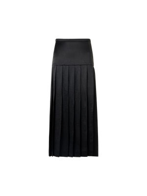 Designer Plissierter Midirock aus Satin - Schwarz