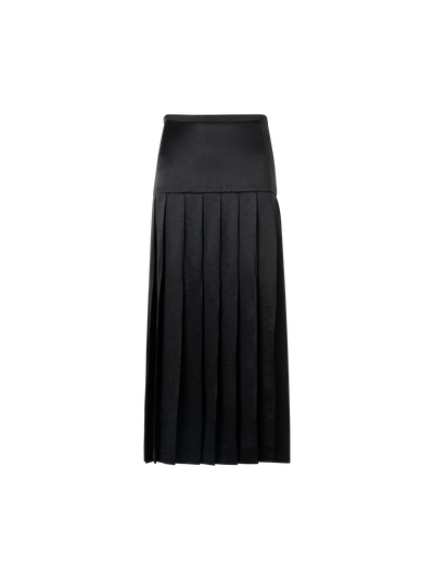 Designer Plissierter Midirock aus Satin - Schwarz