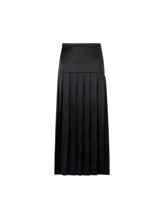 Designer Plissierter Midirock aus Satin - Schwarz