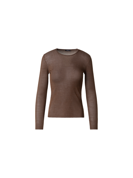 Designer Taillierter Seidenpullover mit Streifen - Braun - Beige