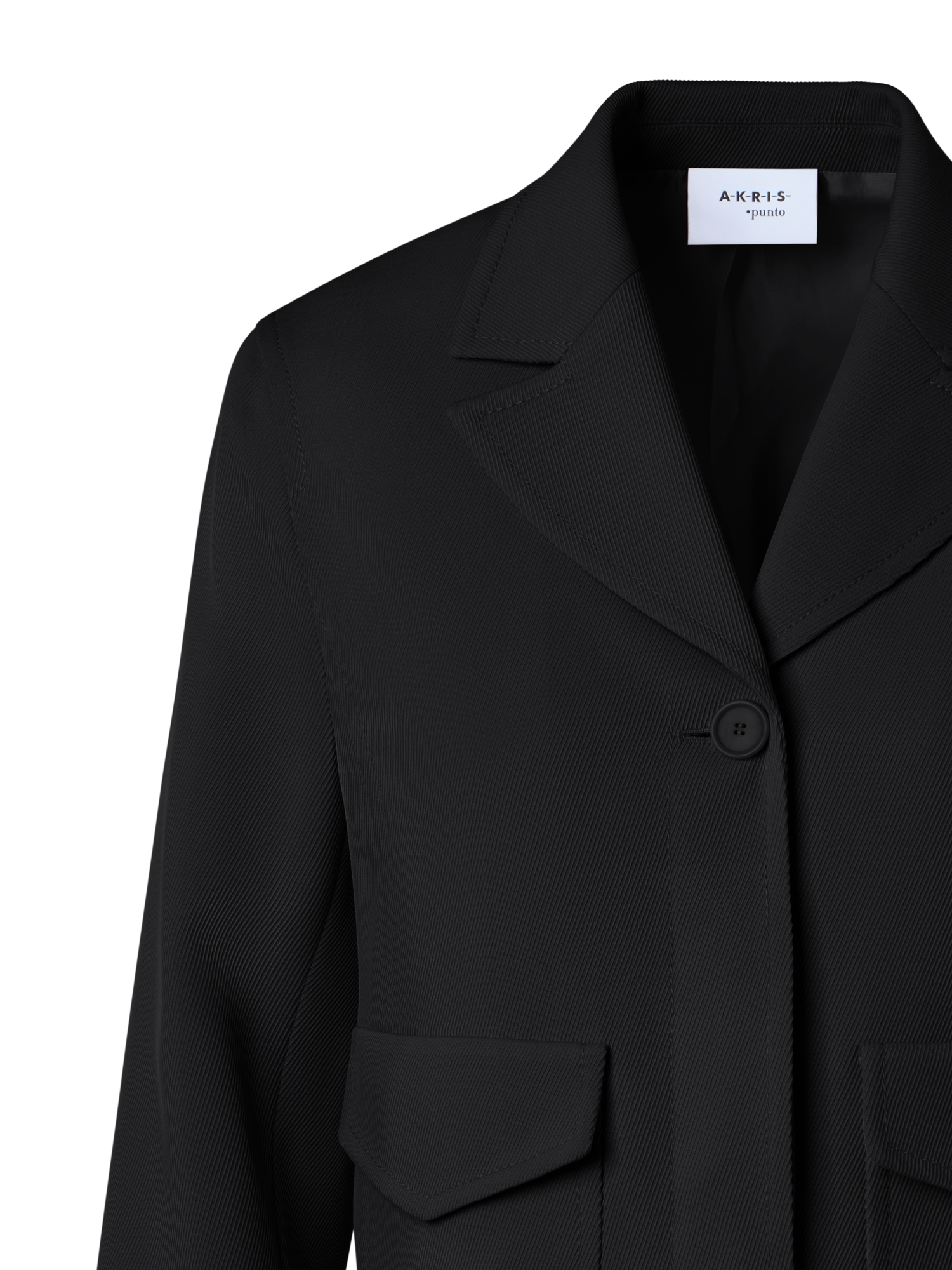 Designer Boxy Lapel Jacket in Wool Tricotine - Schwarz