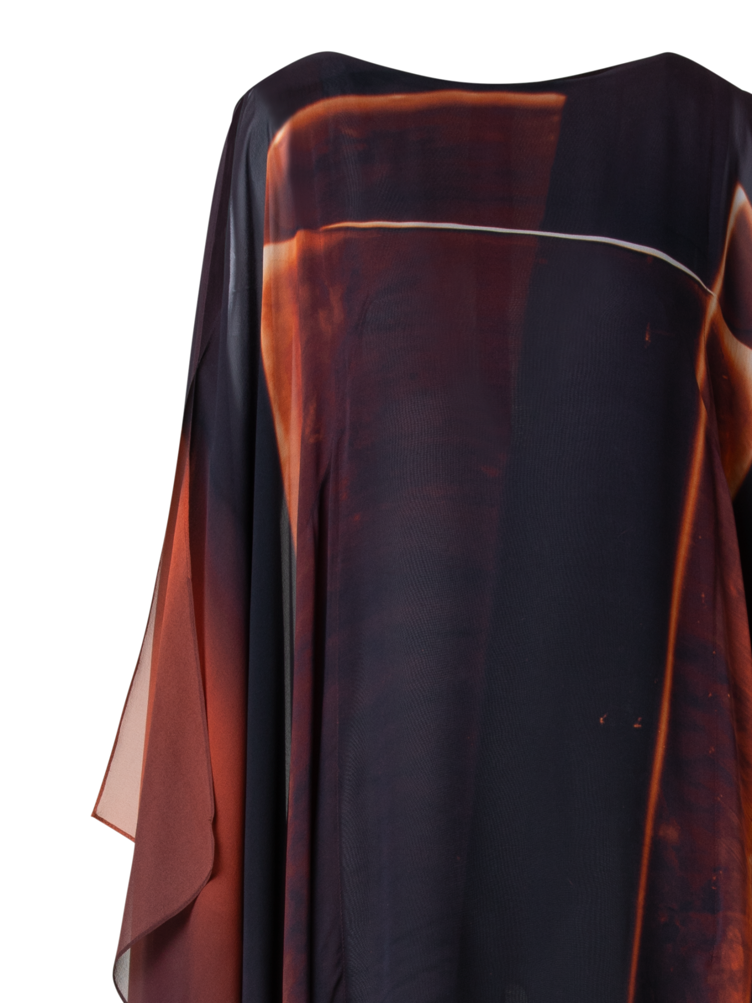 Designer Kaftan-Seidenkleid mit Tube Druck - Braun - Bunt - Orange