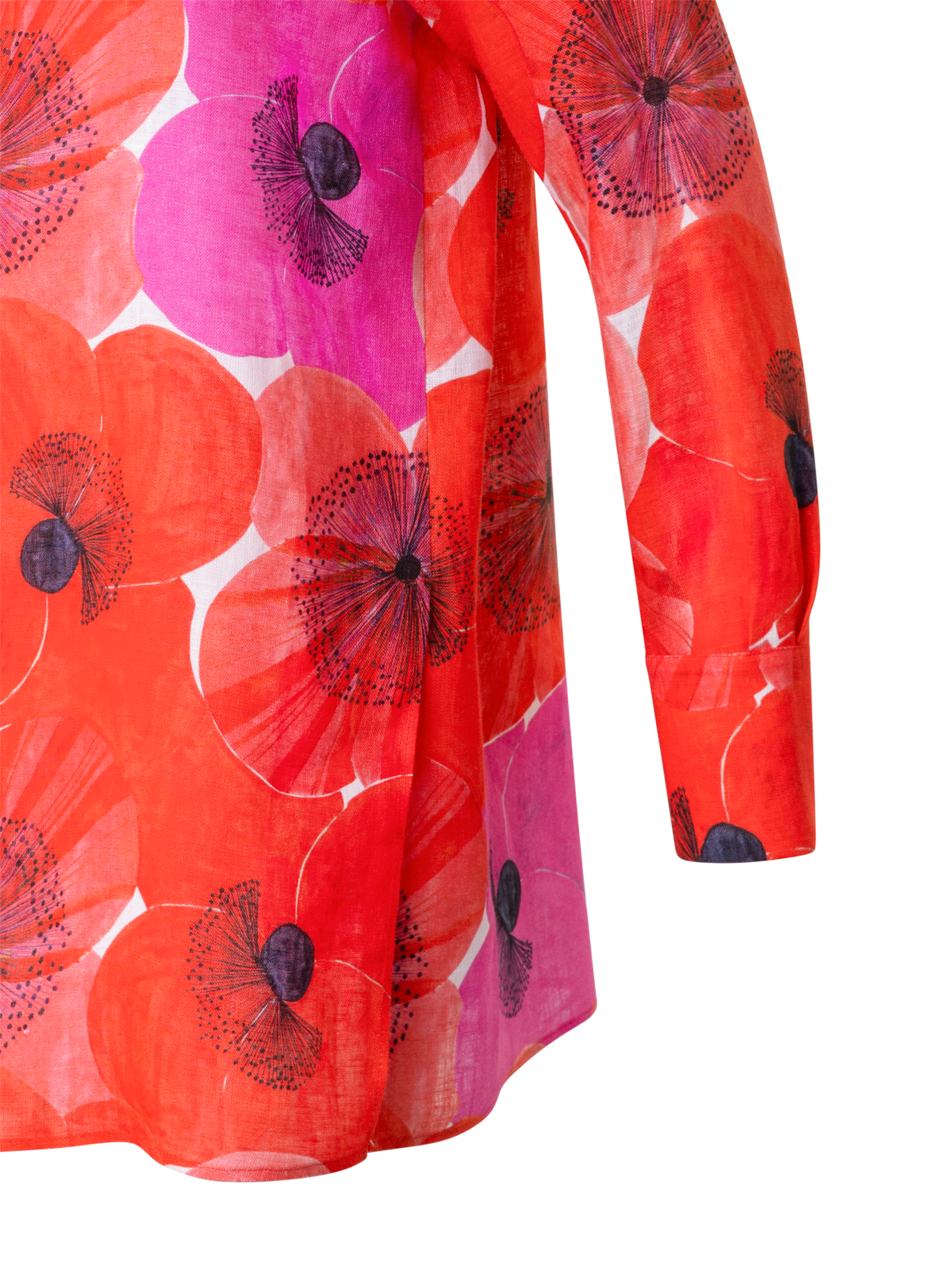 Designer Oversize Tunikabluse aus Leinen mit Poppy Druck - Bunt - Rot