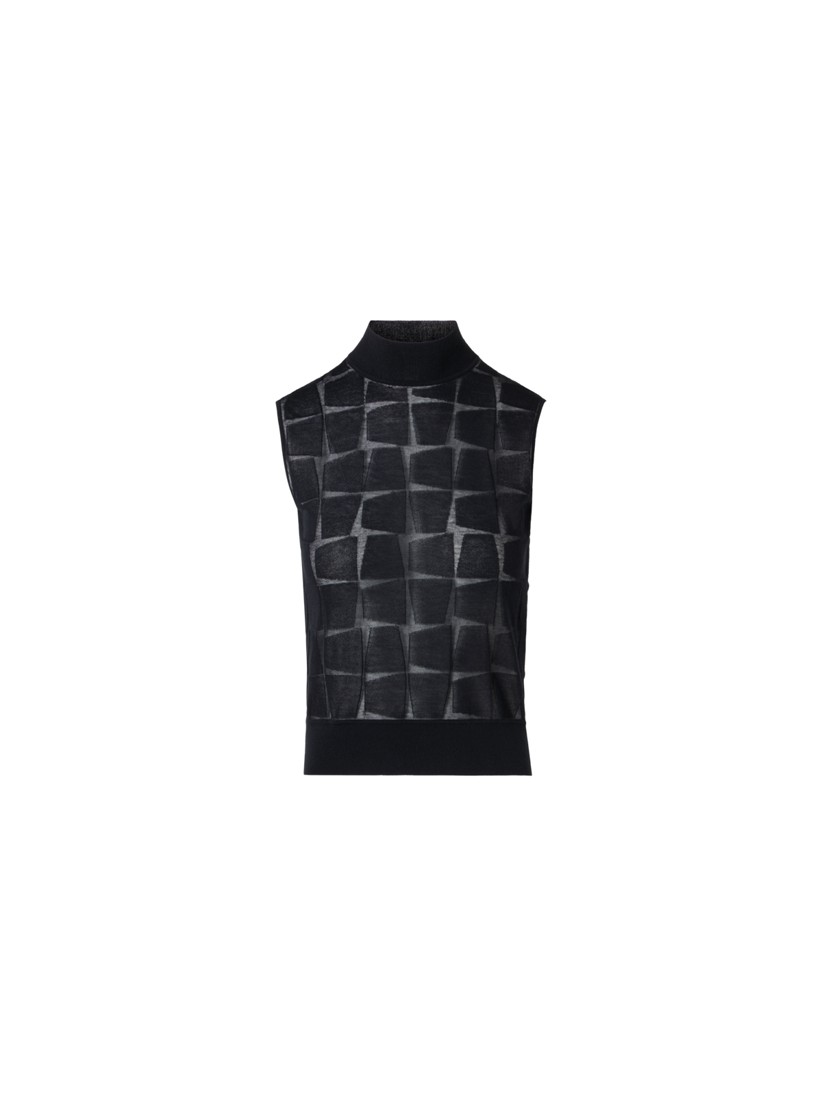 Designer Ärmelloses Stricktop aus tonalem Trapez-Jacquard - Schwarz