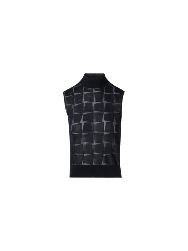 Designer Ärmelloses Stricktop aus tonalem Trapez-Jacquard - Schwarz