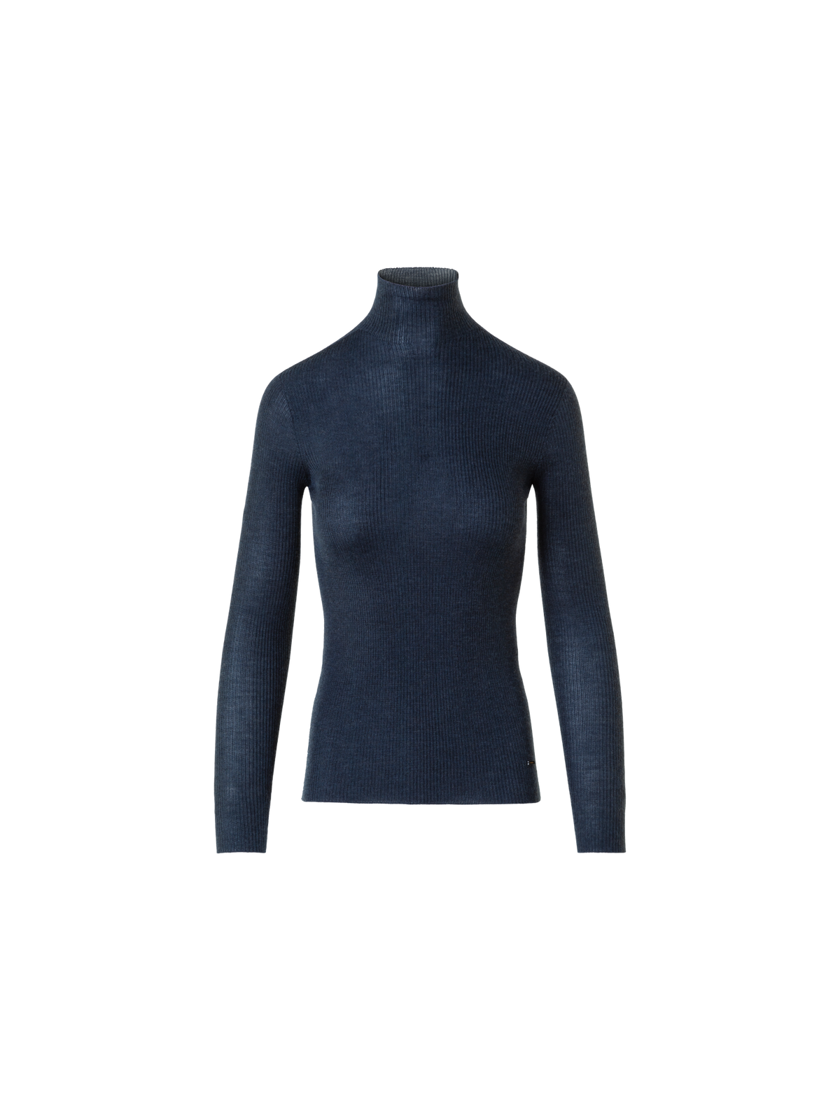 Designer Kaschmir Seide Rippenstrick Stehkragen Pulli  - Dunkelblau - Blau