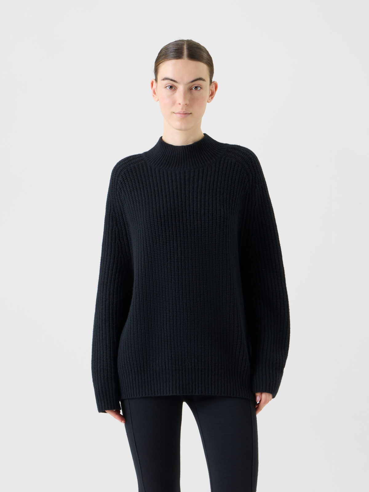Designer Oversized Wolle Kaschmir Stehkragen Pullover - Schwarz #editorial